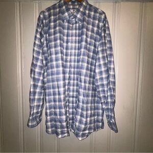 Old South men’s 3 XL blue check brushed cotton flannel button up shirt preppy
